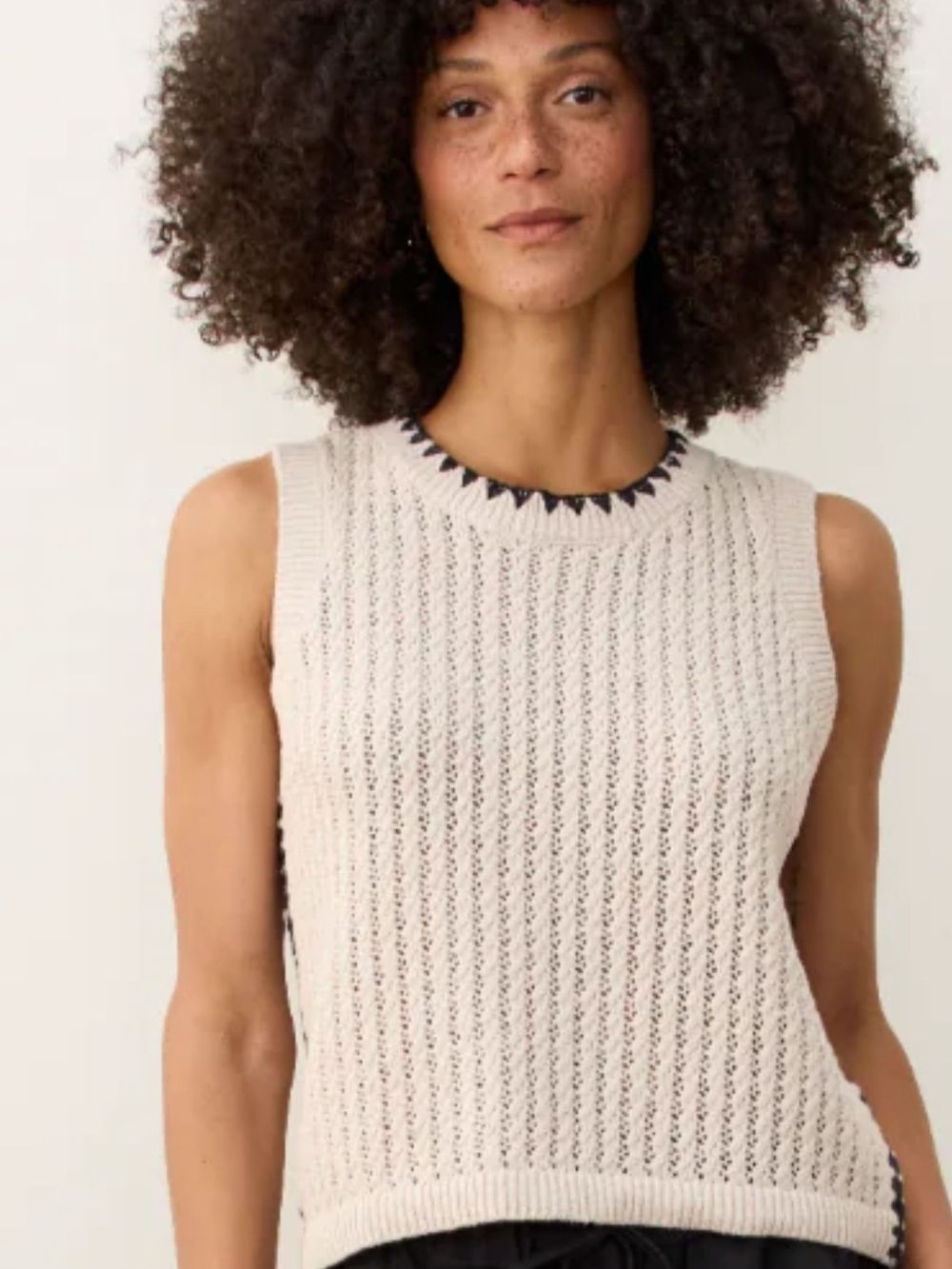 Marine Layer Linen Knit Sweater Vest Tank Black Trim XS - Picture 3 of 9